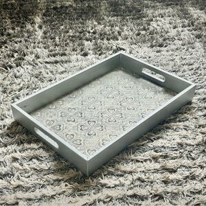 Gray Decorative Vanity Tray with Patterned Insert 17.5 x 12 x 2